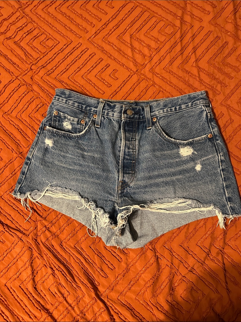 Levi 501 Denim High-Rise Distressed Women's Shorts - Blue